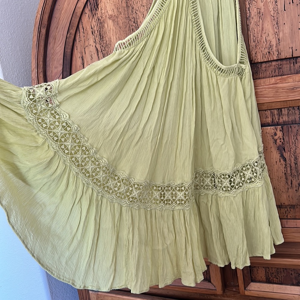 Free People Sky Full of Stars Lime Green Lace Halter Swing Dress Tunic Top - Picture 10 of 11